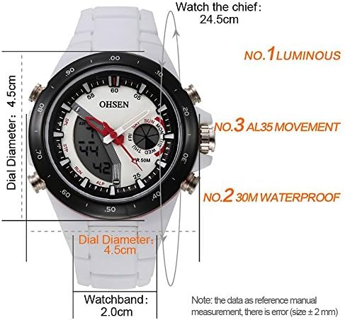 Coo Watches Mens LED Calendar Function Digital-analog Waterproof White Quartz Wrist Watches