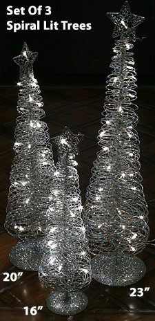 Silver Pre-Lit Spiral Christmas Trees - Set of 3 Silver Pre-Lit Spiral Christmas Trees - Set of 3
