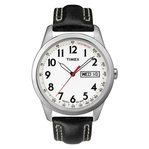 Timex Men’s T2N227 Analog Silver-Tone Case Black Leather Strap Dress Watch
