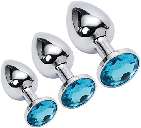 Tutar 3 pcs Suppository Gem Stimulation Jeweled Butt Plug Personal Massager Toys for Biginners (Skyblue)