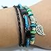 Real Spark Men Women Multi Strand Beads Braided Leather Silver-Tone Leaf Pendant Charm Wrap Bracelet