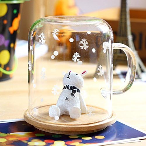 Keabby Cute animal Cup Personal Glass Coffee Mug Office Cup Milk Cup Tea cup 301-400mLwith Wood Cover--Best gift!! (Rabbit)