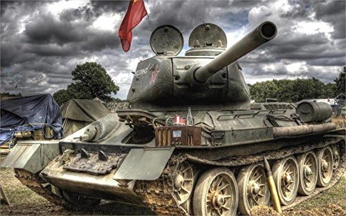 Bruce Victory Day T-34-85 a Soviet medium tank barrel a projectile a banner a radio a tent sky clouds Canvas Poster