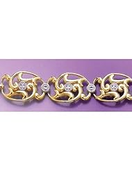 Gold Bracelet D C White Dots Connecting Cut-out Oval Links Two-color