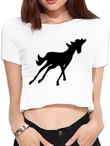 Casual Crop Top Lady Tshirt Horse Pony Crewneck Cotton Slub