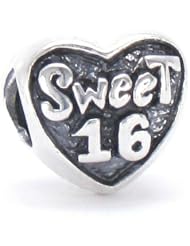 Moress SWEET 16 Heart Solid 925 Sterling Silver European Charm Bead - Compatible Brand Bracelets : Authentic Pandora, Chamilia, Moress, Troll, Ohm, Zable, Biagi, Kays Charmed Memories, Kohls, Persona & more!
