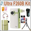 Pure Digital F260G Flip Video Ultra Series 60 Minute Video Camcorder in Green Accessory Bundle With Pure Digital Flip Video Soft Pouch - ASP1G, AA Rechargeable Battery Charger with 4 AA 2000 mAh Batteries, Pure Digital Flip Video 3PK USB Cables - AUC1CP1, Pure Digital Flip Video Tripod - atr1b, Vidpro Digital Camera LCD Screen Protectors