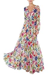 Sexy V-neck Puff Sleeves Chiffon Floral Print  Dress