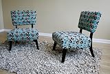 Set of 2 Beautiful Blue & Brown Twill Fabric Accent Club Chairs