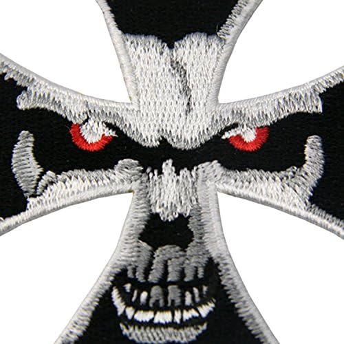 Embird Cross Skull Embroidered Motorcycle Iron On / Sew On Patch