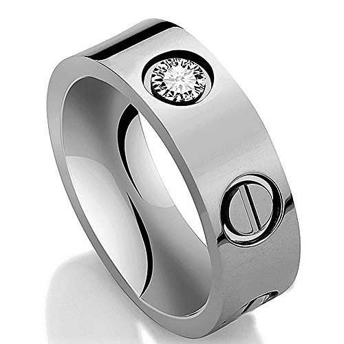 FHMZ(TM) Designer Screw Head CZ Band Love Wedding Ring Couples Rings Silver Finish Sizes 6 - 11