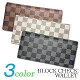 <strong>新作</strong> 総柄ブロックチェック柄長財布 全３色★ 厚手 レザーウォレット アメカジ系に◎