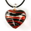 Glass Necklace Murano Heart Pendent Red with Black Striped Wire Necklace By Bucasi