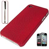 New first2savvv perforated red hard case skin cover for iPhone 4G + stylue pen