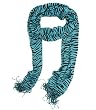 Pashmina Black Teal Zebra Animal Design Knit Shawl Scarf 21"x76"
