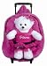 Girls Pink Plush Roller Back Pack for School or Travel. Removable Soft Plush Bear in Pettiskirt Dress