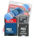 Secure Digital (SD) Multimedia Mobility Combo Kit of Sandisk 2GB microSD, SD Adapter, miniSD adapter and USB (Secure Digitial) SD High Speed Blue Color Card Reader / Writer