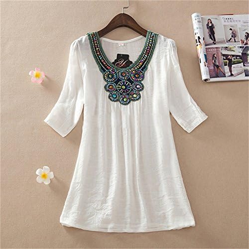 WPCH Women Short Sleeve Embroidery Loose Tee Shirt Casual Blouse Top PLUS SIZE Red XXXL