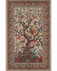 Cream Tree of Life Indian Bedspread, Twin Size