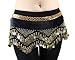 Velour Gold Coins Belly Dance Hip Scarf, Pyramids on Fabric Style -black