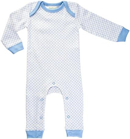 Sapling Baby Boy Organic Cotton Long Sleeve Romper (3-6 Months, Baby Blue)