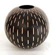 Handmade Mango Wood 'Full Moon' Flower Vase With Dramatic Carved Line Accents