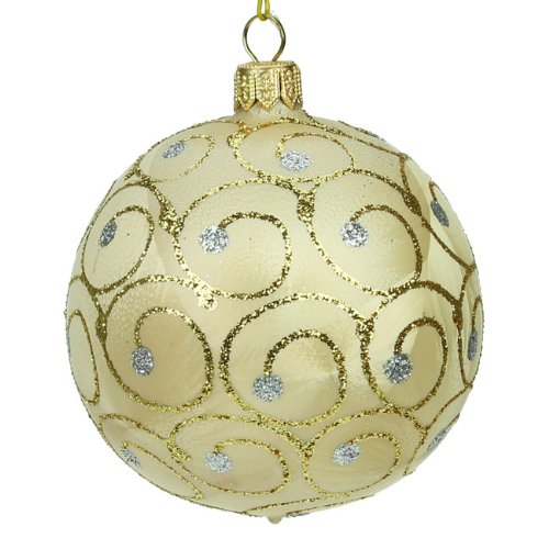 Gold And Silver Damask Swirl Glass Christmas Tree Bauble 