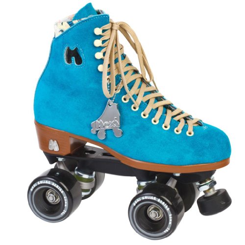 Moxi Lolly Pool Blue Suede Outdoor Skates with Moxi Juicy Smoke Wheels