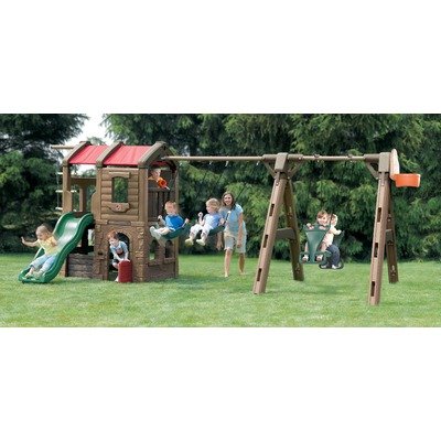 Naturally Playful Adventure Lodge Play Center and Swing Set with Glider