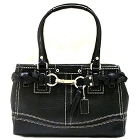 Authentic Coach Hamptons Black Pebbled Leather Carryall Silver 13084