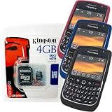 Combo of Black, Dark Red, Dark Blue Silicone Skin Cover Case and Kingston 4GB microSDHC Class 4 Memory Card with SD Adapter for Blackberry Javelin 8900