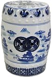 Authentic Oriental Decor Accent – 18″ Blue & White Chinese Porcelain Garden Stool – Round w/ Landscape Design