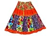 Orange Skirt Gypsy Hippie Floral Printed Patchwork Cotton Mid Length Skirts
