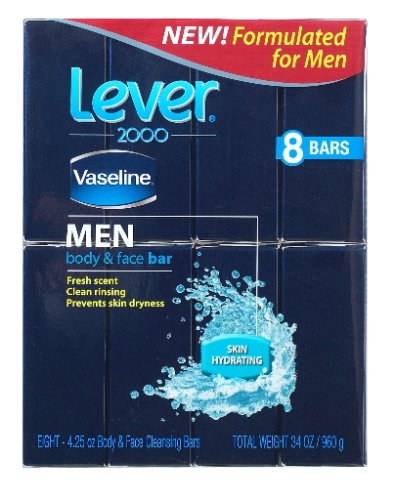 Lever 2000 / Vaseline Men's Skin Hydrating Body & Face Bar, 8 count (Pack of 3)