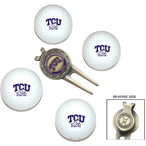 Texas Christian Horned Frogs Pack Of 4 Golf Balls And Divet Tool Gift Set From Team Golf