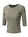 Doublju Womens 3/4 Sleeve Crewneck Cropped Ribbed Knit Top