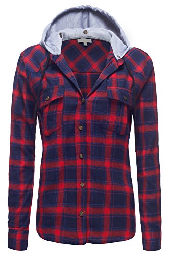 Luna Flower Women's Long Sleeve Button Front Plaid Flannel Shirts.