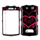 BLACK WITH HOT PINK HEART SNAP ON HARD SKIN FACEPLATE PHONE SHIELD COVER CASE FOR BLACKBERRY STORM 9500 + BELT CLIP