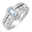 Ring With 0.75ctw Precious Stones - Genuine Diamonds, Aquamarines and Topaz Beautifully Crafted in White Gold - Certificate Available.