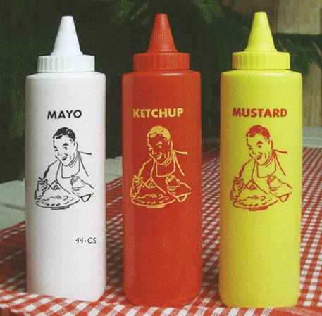 Charcoal Companion Classic Diner Condiment Bottle Set / Ketchup, Mayo, Mustard
