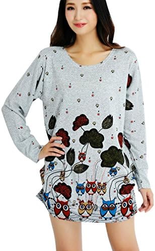 Women Long Sleeve Oversize Casual loose Knitted Tops Blouse (Owls)