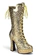5 Inch Block Heel Platform Lace Up Calf Boot Women'S Size Shoe With Glitter