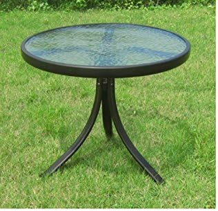 20" Round Outdoor Glass Top Side Table Dark Brown