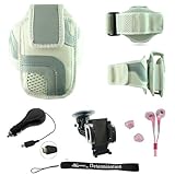 White Adjustable Deluxe Sportband / Workout Armband with Adaptable Neck Str ....