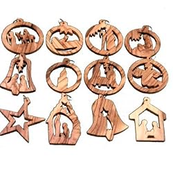 Hand Carved Olive Wood Nativity Ornament Set