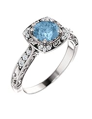 18K White Gold 6.00mm Round Cut Sky Blue Topaz and Diamond Ring -- LIFETIME WARRANTY