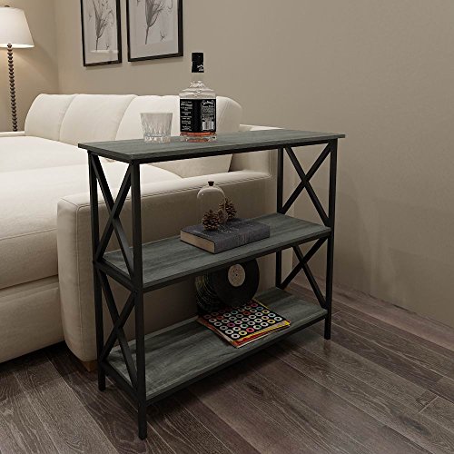 Weathered Grey Oak Finish 3Tier Metal XDesign Bookcase Bookshelf