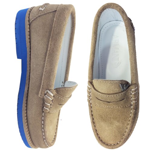 Armani Junior: Boys Blue and Tan Loafers (28)
