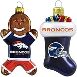 NFL Denver Broncos Blown Glass Gingerbread Man & Stocking Ornament 2-Pack