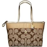 AUTHENTIC COACH SIGNATURE STRIPE MEDIUM TOTE 11691 (Khaki/Camel/Gold) by 